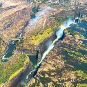Aerial view of Victoria Falls and the gorge from above